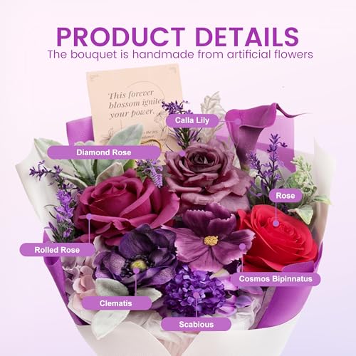 TINGE TIME Mothers Day Preserved Flowers Bouquet, Forever Flowers Gifts for Mom, Birthday Gifts for Women, Eternal Roses Bouquet for Grandma Wife Anniversary Graduation(Purple) - color: Purple