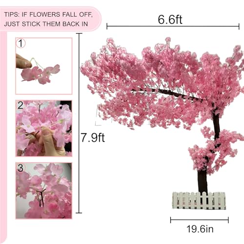 7.9ft Tall Big Cherry Blossom Tree, Handmade Japanese Pink Artificial Cherry Blossom Trees with Led Light for Indoor Outdoors Home Living Room, Wedding Decor - size: 7ft 11in