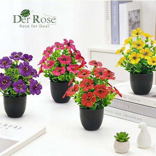 Der Rose Bundle of 23" Artificial Cedar Topiary Ball Trees and 4 Pack Small Fake Plants Spring for Front Porch Garden Decor