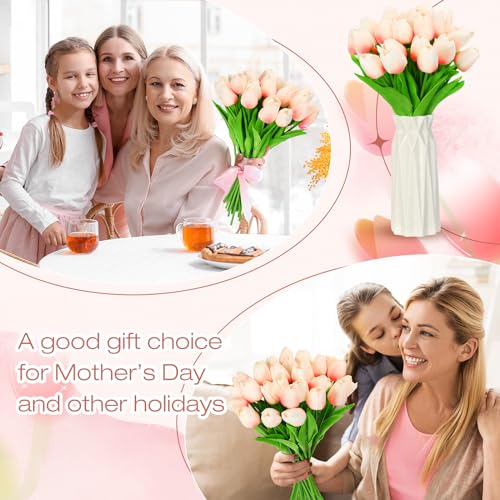 Lyrow 30 Pcs Tulips Artificial Bouquet Flowers Faux Tulips for Home Kitchen Wedding Decorations,Gift Idea for Easter Decor Mother's Day Birthdays(Pink) - color: Pink