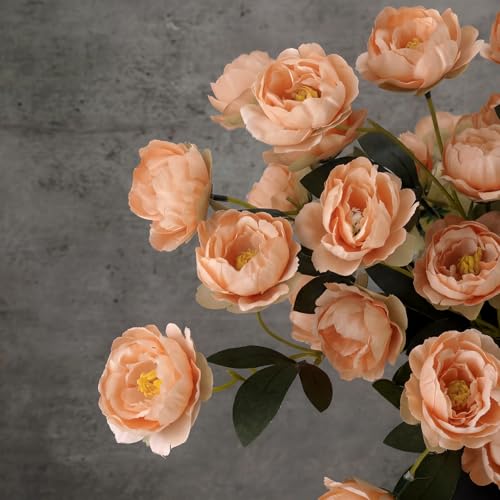 6 Pcs 32" Large Light Brown Artificial Peonies Stems Flowers, Real Look Faux Silk Peony Bouquet 42 Heads Total for Vase Filler, Farmhouse Rustic Neutral Home Decor, Wedding Centerpieces - color: Creamy Orange