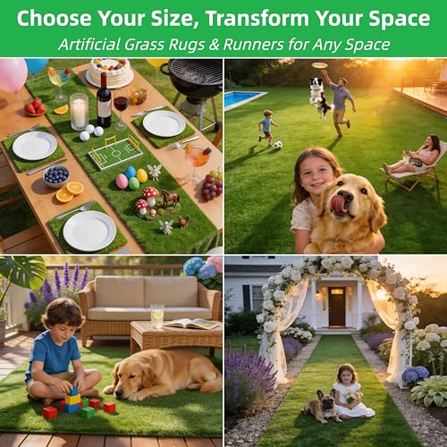 Artificial Grass Table Runner Rug 1 ft x 15 ft, Synthetic Fake Grass Turf Mat for Party Wedding Garden Home Decor, 0.8" Pile Height - size: 1 ft x 15 ft