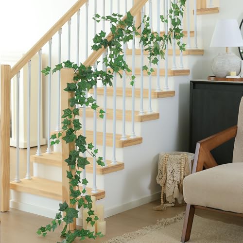 mizii 5 Pack 395" Artificial Vines Ivy Garland Fake Vine Realistic Silk Green Leaves Faux Hanging Plants Greenery Decoration for Outdoors Wedding Arch Party Indoor Mantle Bedroom Home Decor - color: Ivy