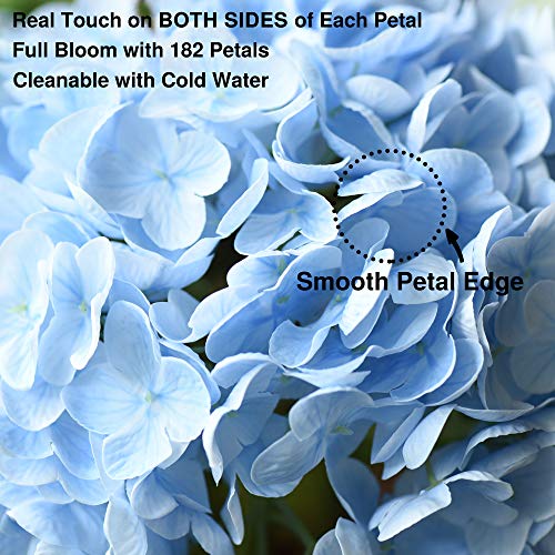 FiveSeasonStuff Real Touch Silk Hydrangea Flowers, 2 Large Long Stem Artificial Flowers for Floral Arrangements (Heavenly Blue) - color: Heavenly Blue (2 Stems)