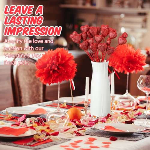 ZCYSRLQIN 6 Pcs Valentine's Day Glitter Foam Hearts Sticks Foam Heart Picks Sparkly Hearts Stems Puffy Heart Wooden Picks for Valentine Wedding Decorations Flower Arrangements Crafts (Red) - color: Red, size: 6 Pcs