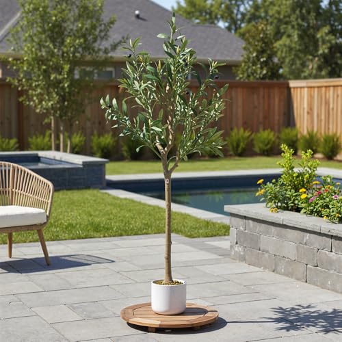 GarveeHome 4FT Faux Olive Tree, Indoor Artificial Potted Olive Tree with White Planter, Lifelike 14 Fruits and Realistic Leaves, Modern Fake Tree for Home House Office Patio Decor Gift ﻿ ﻿