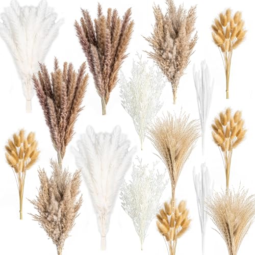 300PCS Natural Pampas Grass Mix Bouquet | Dried Pampas Bouquet for Wedding Boho Flowers Home Table Decor Desk Decor, Rustic Farmhouse Decor (300PCS) - size: 300PCS