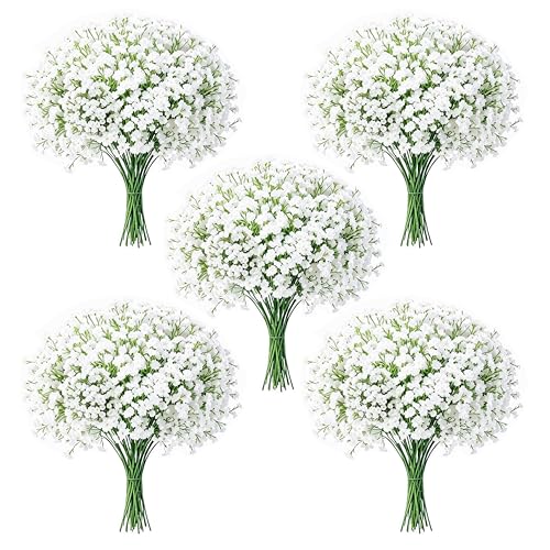 100Pcs Baby's Breath Artificial Flowers, White Real Touch Gypsophila Fake Flowers Bulk for Wedding Bouquet, Home Table Centerpieces, Bridal Shower, Party Garden Decor