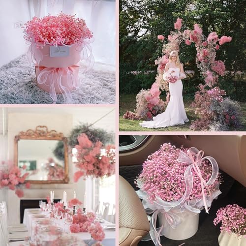 Dried Baby's Breath Bouquet, Pure Pink 6"-7.8" Portable Mini Gypsophila Flowers, 2000+ Natural Preserved Flowers for Wedding Home Decor DIY Crafts Vase Filler Wreath Card Making - color: Pink