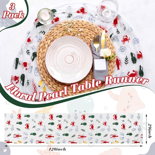 Mindsoft 3 Pcs Italian Summer Table Runner, 10ft Tablecloth Crab Party Decorations Gauze Embroidery Tulle Lace Runner for Table Wedding Birthday Bridal Baby Shower Dining Decor DIY - style: Italian Summer