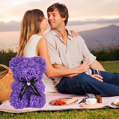 Lgv Flower Rose Bear,Romantic Gift for Valentine's Mother's Day, Christmas, Birthday,Girl Friend Her Mom Female Wife with Artificial Heart-Shaped Diamonds Purple - color: Purple