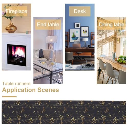 Chinese Bamboo Table Runner Traditional Gold Black Bamboo Art Printed Burlap Runner for Home Kitchen Dining Table Living Room Decor Fabric 1 Panel W13xL36in - color: Bamboo, size: 13"W x 36"H
