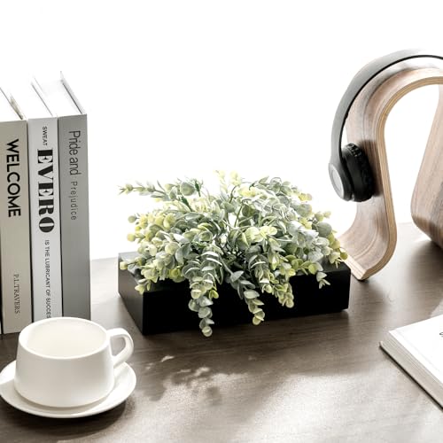 MyGift Artificial Eucalyptus Plant in Black Wood Decorative Planter Pot, Realistic Faux Indoor Greenery in Container for Tabletop Centerpiece Décor - color: Ink Black, size: 9.5 Inch