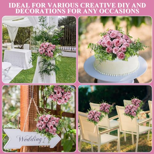 Zeyune 8 Pack 12 Inch Wedding Bouquets for Bride Bridesmaid Red Artificial Rose Bouquet Fake Silk Roses Flowers Bunches Bulk for Home Office Garden Parties(Dusty Pink) - color: Dusty Pink