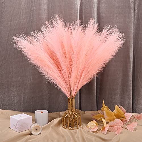 U-LIAN 12PCS Faux Pampas Grass 24 Inch, Small Artificial Pampas Grass Decor for Vase, Fake Fluffy Floral, Artificial Dried Flowers, Dry Plant Home Wedding Boho Decor(Pink) - color: Pink, size: 24"-12 PCS