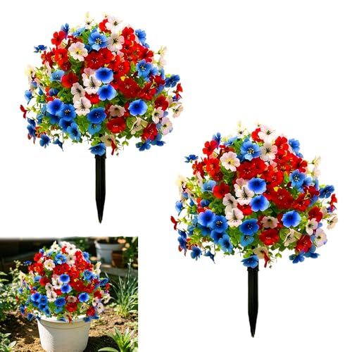 Artificial Petunias with Ground Stake - UV Resistant & Waterproof Faux Flowers for Outdoor Indoor Garden, Yard, Planter, Porch & Home Decor (Style E, 2 Pcs) - color: Style E , 2 Pcs