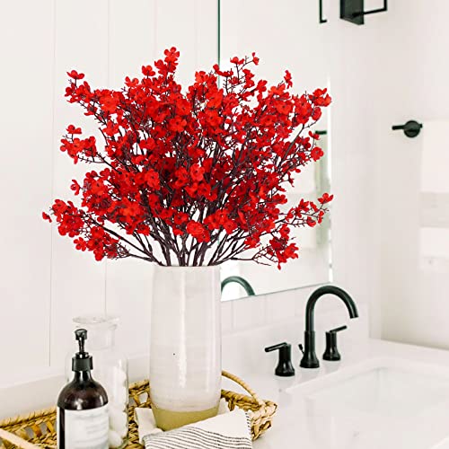 Uieke 15 Pcs Babys Breath Artificial Flowers Bulk Silk Red Faux Flowers Real Touch Gypsophila Bouquet for Christmas Halloween Home Wedding Decoration - color: Red, size: 15PCS