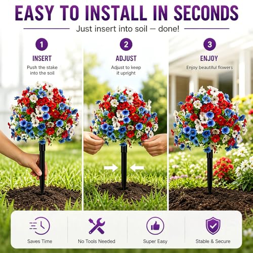 Artificial Petunias with Ground Stake - UV Resistant & Waterproof Faux Flowers for Outdoor Indoor Garden, Yard, Planter, Porch & Home Decor (Style E, 2 Pcs) - color: Style E , 2 Pcs