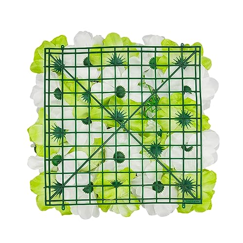 3D Flower Wall Panel Floral Backdrop,12PCS Artificial Flower Wall Background Silk Rose Mat, Artificial Flower Backdrop Faux Flower Panel for Wedding - color: 12 Pcs Green, White