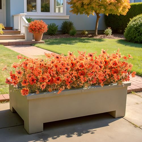 20 Bundles Artificial Fall Flowers for Outdoors Decoration, Fake Mums Silk Daisy Faux Plastic Plants Boston Fern UV Resistant for Autumn Thanksgiving Garden Planters Home Decor, Orange - color: Orange