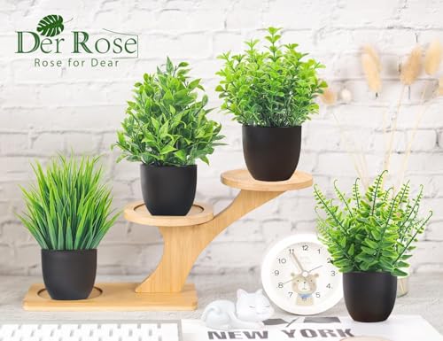 Der Rose Fake Plants 4 Packs Artificial Plants Small Faux Plants Black Bathroom Accessories for Halloween Bathroom Home Kitchen Coffee Table Office Desk Decor Indoor - color: Green