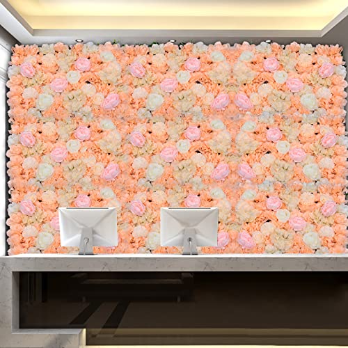6 Pcs Flower Wall Panel Floral Backdrop,24*16in Artificial Flower Wall Panels Dark Champagne Flower Wall Decor Silk Fabric for Wedding Party Room Home Decor& Wall Decoration (Dark Champagne) - color: Dark Champagne