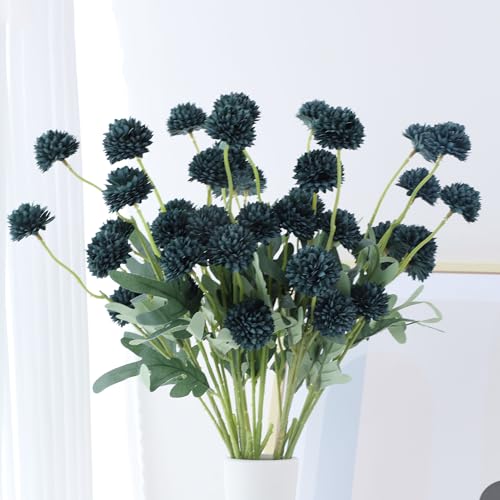 LVEFIT 10 Pcs Emerald Green Kiku Flower Fake Mums Long Stem Flowers,Faux Kiku Flower Bulk,Silk Flowers Mini Chrysanthemum Floral Arrangements,Artificial Flowers Chrysanth Mini Fake Flower - color: Emerald Green