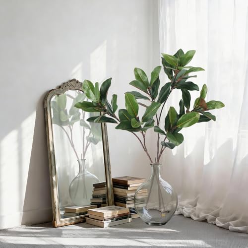 3 PCS 32" Faux Magnolia Stems Branches with 17 Leaves Artificial Greenery Long Stems Realistic Fake Banana Leaves Decorative Plants for Vase Kitchen Office Table Home Decor - color: 3pcs Magnolia Stems