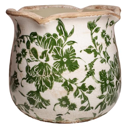 Xiaan Jiaju Tuscan Ceramic Plant Pots, 6.11 Inch Vintage Planters with Drainage Hole for Indoor Plants, Farmhouse Green Scroll Vase & Flower Pots, Home Kitchen Garden Decor, Plant Lover Gifts - color: Green