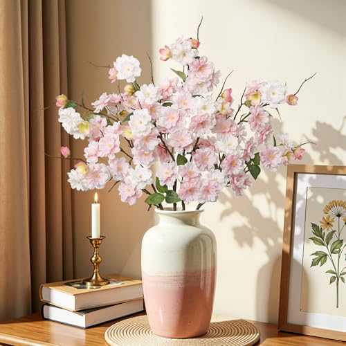 KHOYIME Artificial Cherry Blossom Branches 4PCS Pink White Fake Silk Flowers Faux Long Stems Realistic Cherry Floral Plants Spring Decor for Vase Table Centerpiece Indoor Home Office Wedding Party - color: Pink
