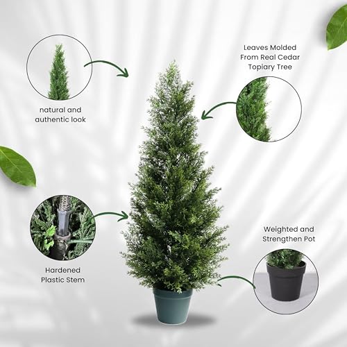 3FT Artificial Cedar Topiary Tree for Outdoor & Indoor Use – UV Rated Faux Cedar Tree in Planter, Fake Plants for Outdoor Planters & Indoor Decor, Ultra Realistic Artificial Shrubs (2 Pack) - size: 3ft