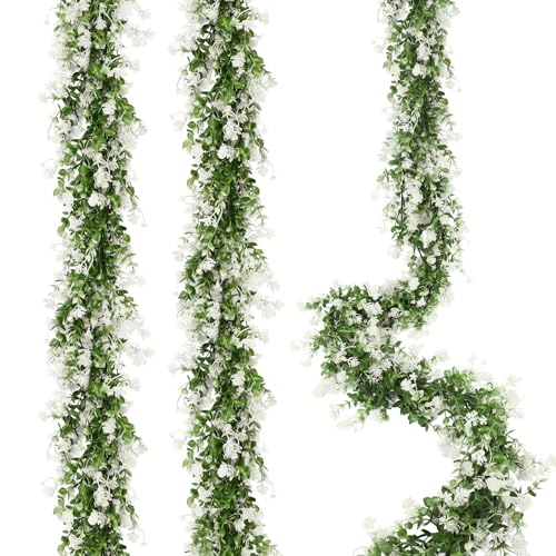 RECUTMS Faux Eucalyptus Garland Plant Fake Vines, Artificial Hanging Eucalyptus Leaves Greenery Vines for Wedding Backdrop Arch Wall Party Home Bedroom Decor Indoor Outdoor(White) - color: White