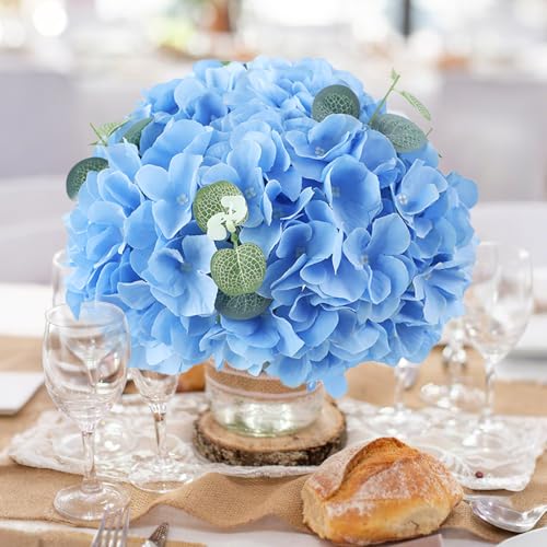 AVIVIHO 65pcs Blue Hydrangea Artificial Flowers Bulk (Not Squished, No Steaming Need) Silk Flowers with Stems Fake Flowers for Wedding Decor,Home,Baby Shower,Table Centerpieces Decoration - color: Blue, size: Medium