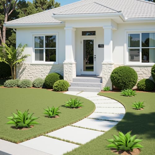 Artificial Agave Faux Agave Fake Greenery Outdoor Artificial Plant Fake Plant for Indoor Home Decoration Plastic Plant Outdoor Decoration front porch decor Simulation Plants 2Pack，14.2In，Green - color: 12"green
