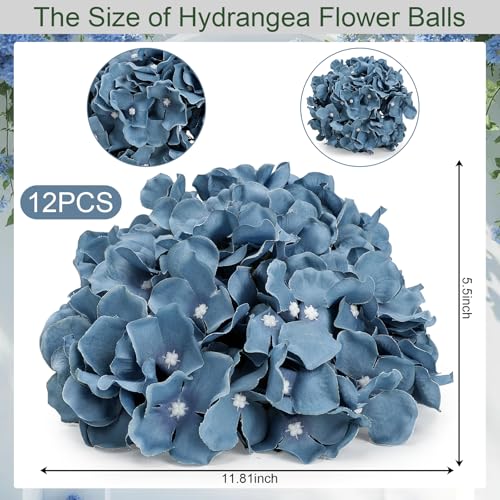 11.81 Inch Hydrangea Flower Balls for Centerpieces - 12 PCS Artificial Floral Arrangement Large Fake Silk Kissing Ball for Wedding Table Home Party Decor - Dusty Blue - color: Dusty Blue-11.81 Inch-12 Pcs, size: Large Size