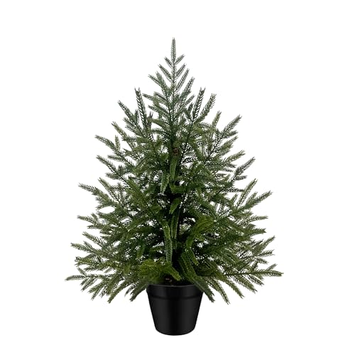 2FT Artificial Cedar Tree 1-Pack, Real Touch Faux Cedar Topiary in Black Pot, Small Indoor Outdoor Fake Evergreen Plant for Desk, Tabletop, Shelf Decor - color: 1, size: 2ft