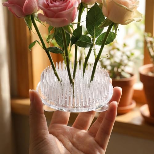 Set of 4 Flower Frog Clear Plastic Pin Frog, Kenzan Floral Frogs Tool, Ikebana Flower Frogs Pin for Vase, Japanese Floral Arrangement for Plant Decoration, Summer Activity (Clear)