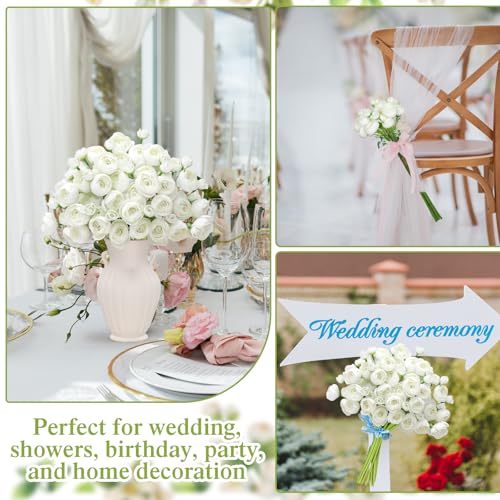 Ranunculus Artificial Flower White Faux Silk Mini Peony Flowers Fake Peonies Wedding Flowers DIY Bouquet for Centerpieces Arrangements Bridal Shower Decorations 18 Pcs(White)