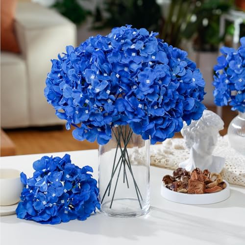 Auihiay 10PCS Hydrangea Artificial Flowers, Faux Hydrangeas Flower for Wedding Centerpieces, DIY Bouquets, Bridal Shower, Floral Decor Home Decoration with Stems (VASE NOT Included)-Dark Blue - color: Dark Blue