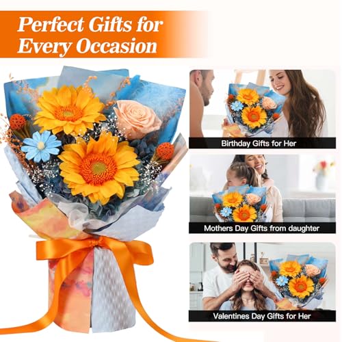 Forever Flowers for Delivery, Preserved Sunflower Bouquets, Long Lasting Roses, Eternal Flower Bouquet with Gifts Box for Mother Wife Girlfriend on Festivals Birthday Anniversary (Blue) - color: Blue