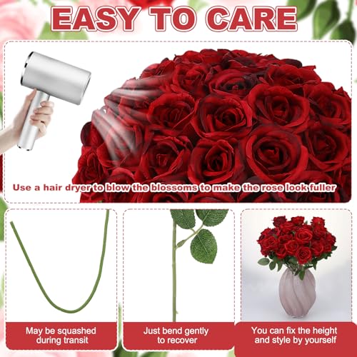 36 Pcs Burgundy Artificial Roses with Long Stems, Fake Silk Rose Artificial Flowers Bulk for Bridal Wedding Bouquet Centerpiece Ball Arrangement Party Decor - color: Burgundy