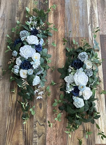 Arch Flower Kit of 2 - Artificial Floral Swag for Wedding Welcome Sign, Reception Ceremony Signs, Chair Decor (Dusty Blue & Ivory) - color: Dusty Blue & Ivory