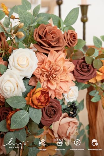 Ling's moment 2PCS Terracotta Artificial Floral Swags Centerpieces Wedding Arch Flower Garland Burnt Orange Rose Fall Flowers Greenery for Table Backdrop Easel Wall Entryway Outdoor Board Decor - color: Or-terracotta