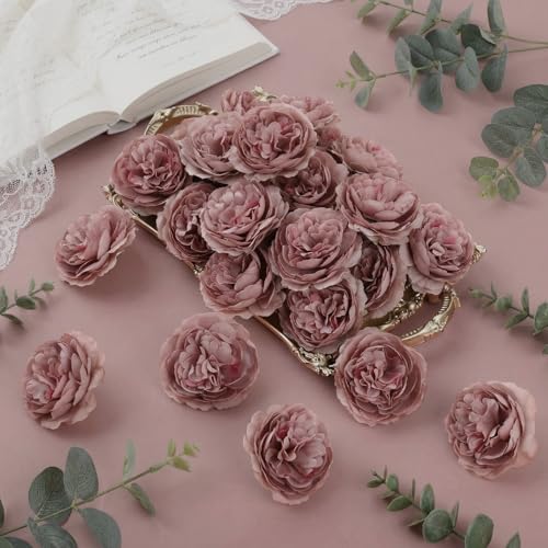 Thiccywoov 50 Pcs Artificial Flowers, 3.2 Inches Silk Rose Head Flowers Fake No Stem for Wedding Bridal Bouquet Home Floral Decor DIY Centerpieces Arrangements Party Tables Decorations (Dusty Rose) - color: Dusty Rose