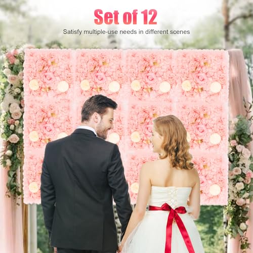12 Pcs Artificial Flower Wall Panels Silk Dahlia Rose 3D Faux Flower Backdrop Panels Background Decorative for Wedding Celebrations Festive Party Home, 23.62 * 15.74in (Pink-3) - color: Pink-3