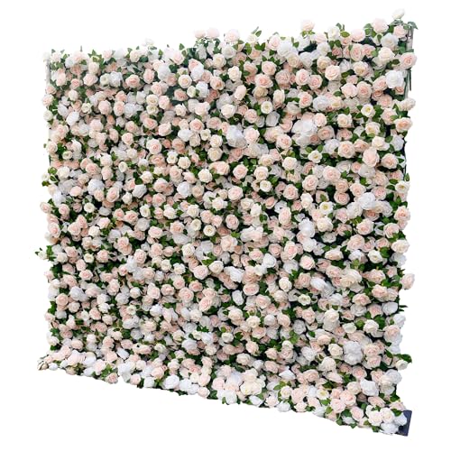 Artificial Flower Wall Panels 4Ft x 8Ft, 5D Silk Wedding Flower Wall, Photo Booth Flower Backdrop for Wedding, Baby Shower & Bridal Shower Decor (4×8 ft White&Pink – Panel Only) - size: 4×8 ft white&pink – Panel Only