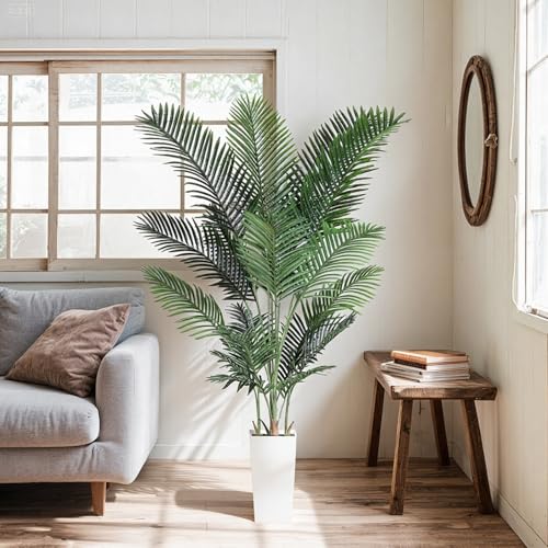 Jocoevol Artificial Golden Cane Palm Tree 7FT, Artificial Palm Tree with Pot, Fake Palm Tree for Home Living Room, Tropical Palm Tree for House Warming - size: 7ft