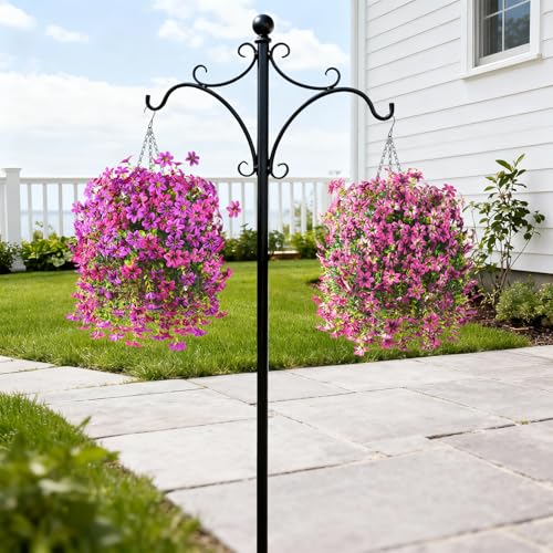 Artificial Hanging Baskets Outdoor, 4 Bundles Artificial Hanging Flowers Outdoors Spring Summer Decoration, No Fade Realistic Fake Hanging Baskets for Porch Patio Balcony Home Yard Decor - color: Light Purple Red