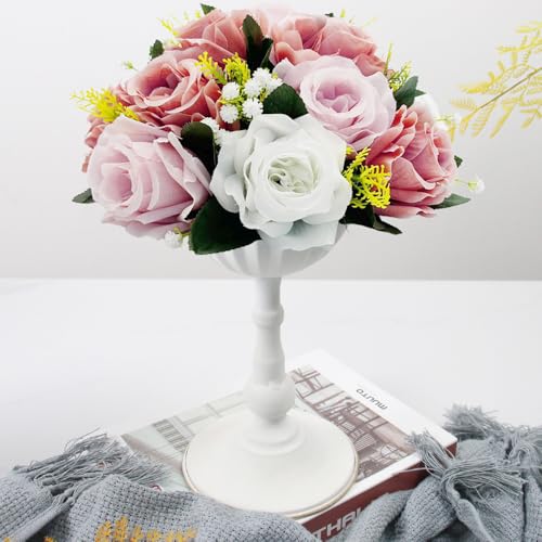 10Pcs Artificial Flower Balls for Centerpieces, Large Round Rose Balls for Parties Valentine's Day Wedding Centerpieces and Home Office Decor (Dusty Pink & White) - color: Dusty Pink & White
