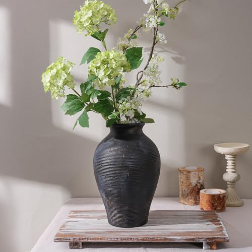 Ceramic Flower Vase Home Decor, 9 in Farmhouse Table Vases Rustic Vintage Living Room Kitchen Bedroom Pottery Decorative Vases for Flowers House Shelf Office Coffee Desk Dining Entryway, Black Gold - color: 9 in - Black Gold